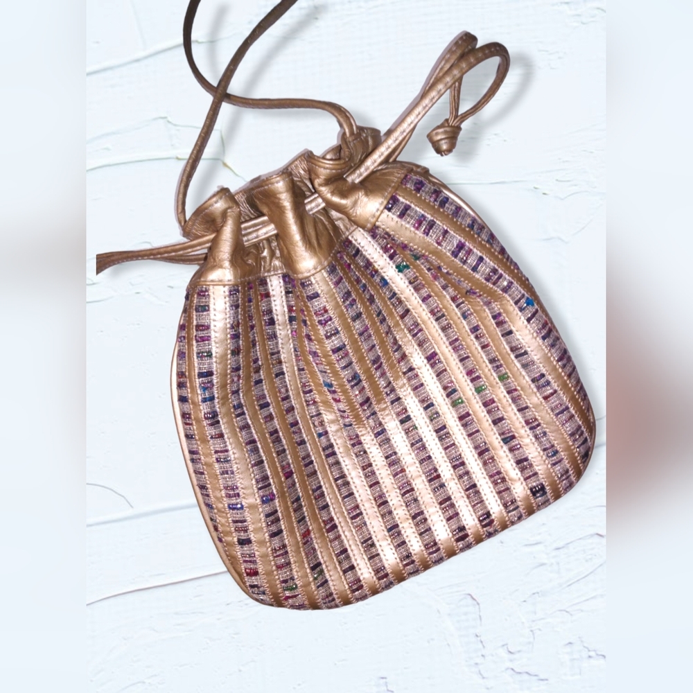 "Paul Joseph" Genuine Leather Gold Designer Cinched Bag